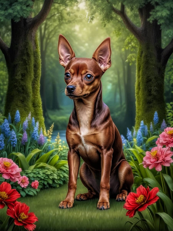 Miniature Pinscher Dog Portrait Paintings