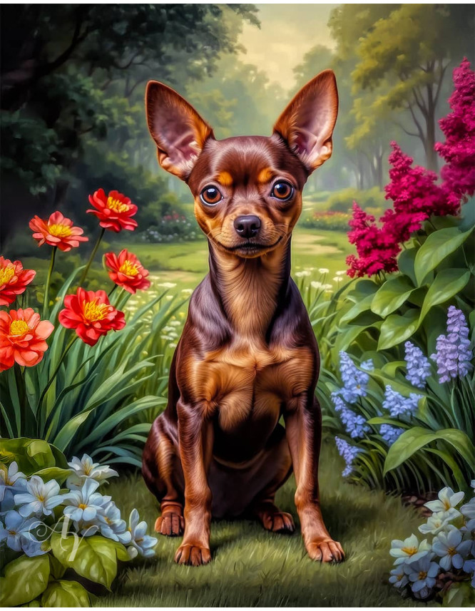 Miniature Pinscher Dog Portrait Paintings