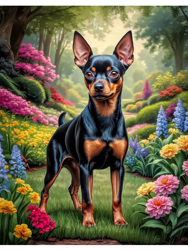 Miniature Pinscher Dog Portrait Paintings