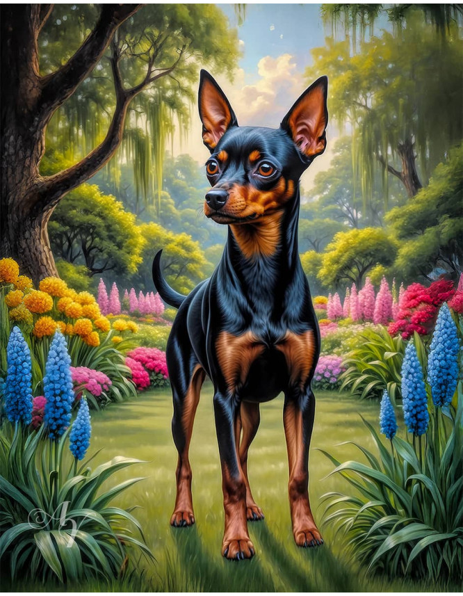 Miniature Pinscher Dog Portrait Paintings