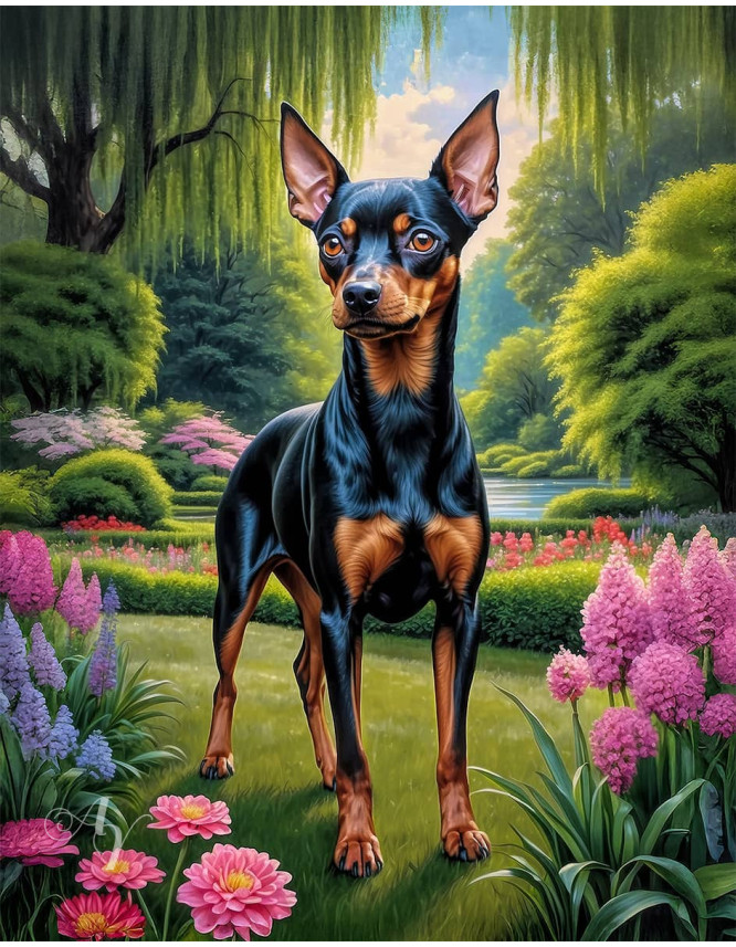 Miniature Pinscher Dog Portrait Paintings