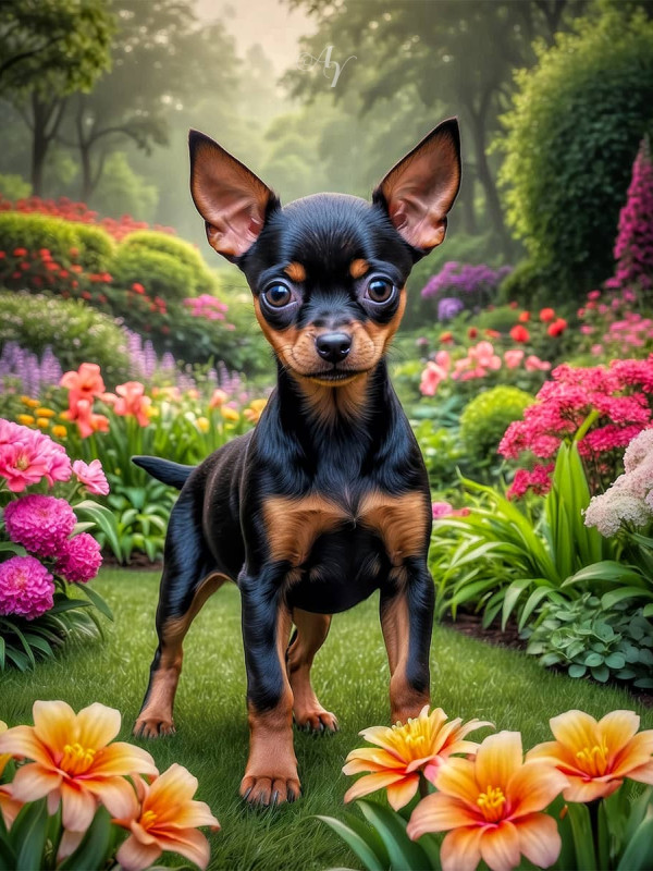 Miniature Pinscher Puppy Portrait Paintings