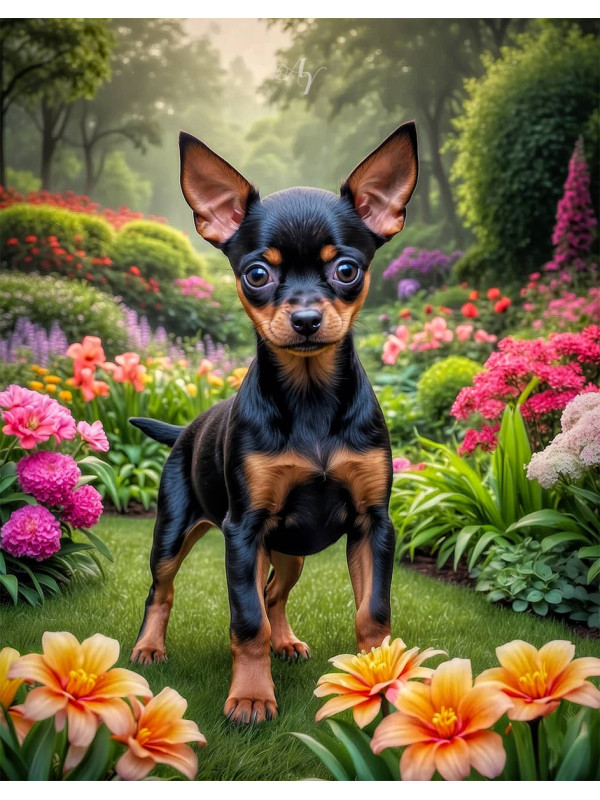 Miniature Pinscher Puppy Portrait Paintings