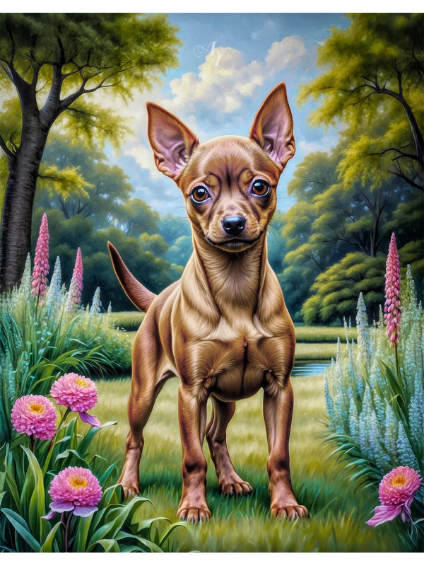Miniature Pinscher Puppy Portrait Paintings