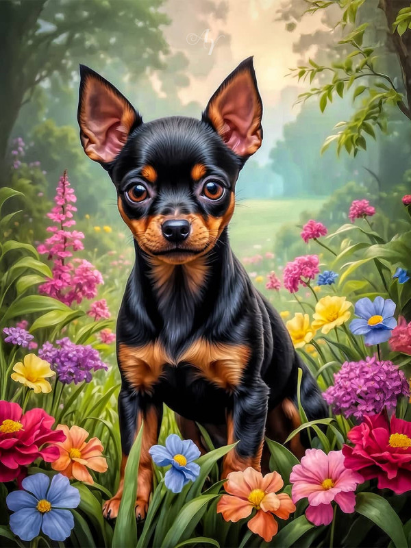 Miniature Pinscher Puppy Portrait Paintings