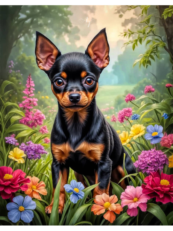Miniature Pinscher Puppy Portrait Paintings