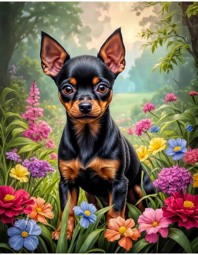 Miniature Pinscher Puppy Portrait Paintings