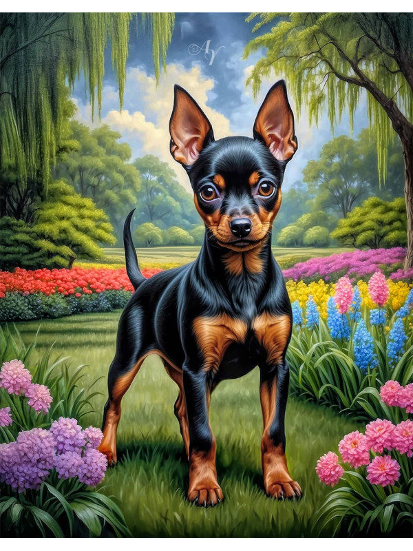 Miniature Pinscher Puppy Portrait Paintings