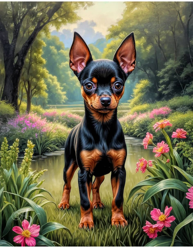 Miniature Pinscher Puppy Portrait Paintings