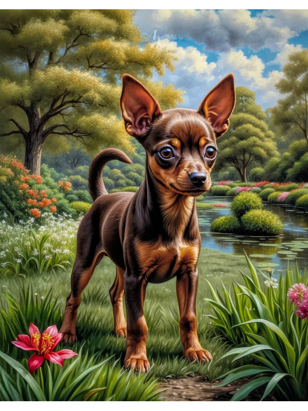 Miniature Pinscher Puppy Portrait Paintings