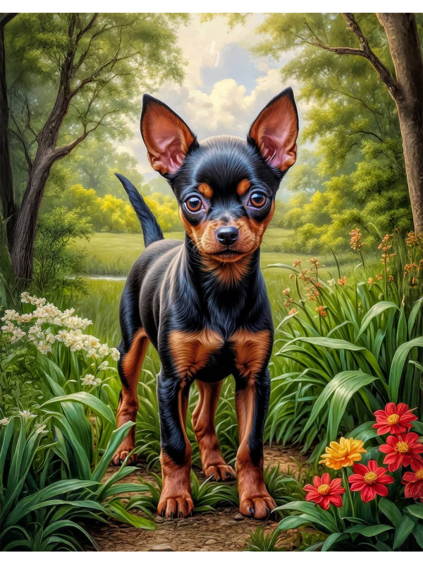 Miniature Pinscher Puppy Portrait Paintings