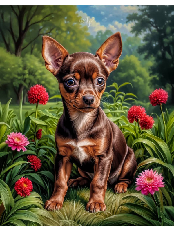 Miniature Pinscher Puppy Portrait Paintings