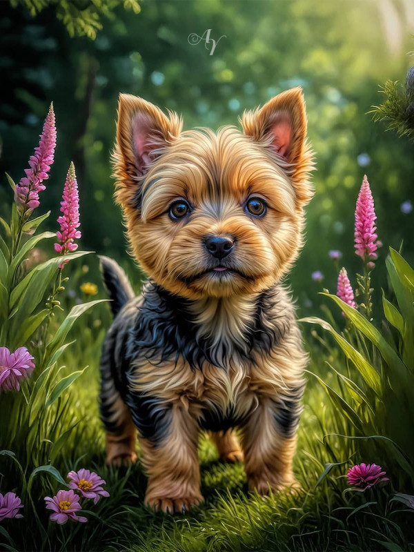 Norwich Terrier Puppy Portrait Paintings