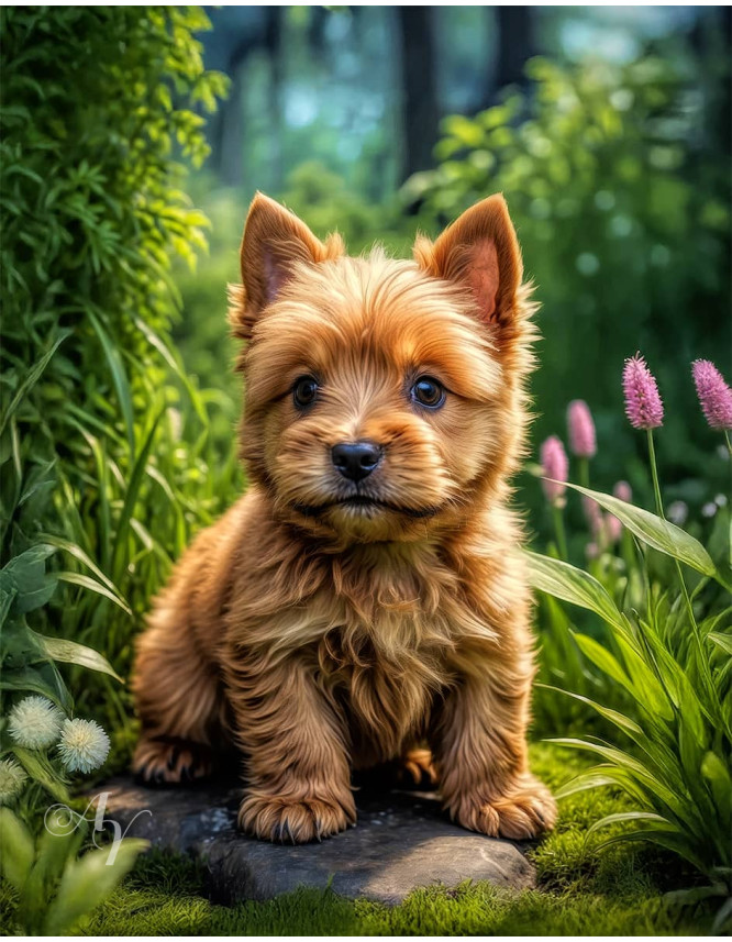 Norwich Terrier Puppy Portrait Paintings