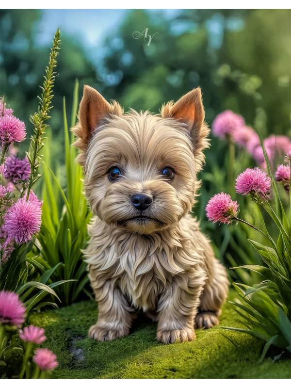 Norwich Terrier Puppy Portrait Paintings