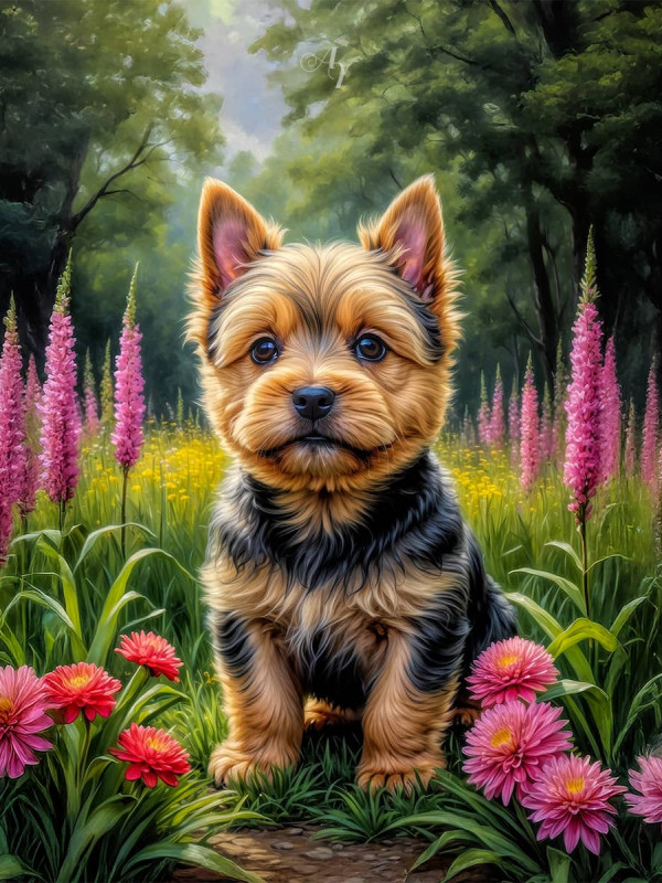 Norwich Terrier Puppy Portrait Paintings