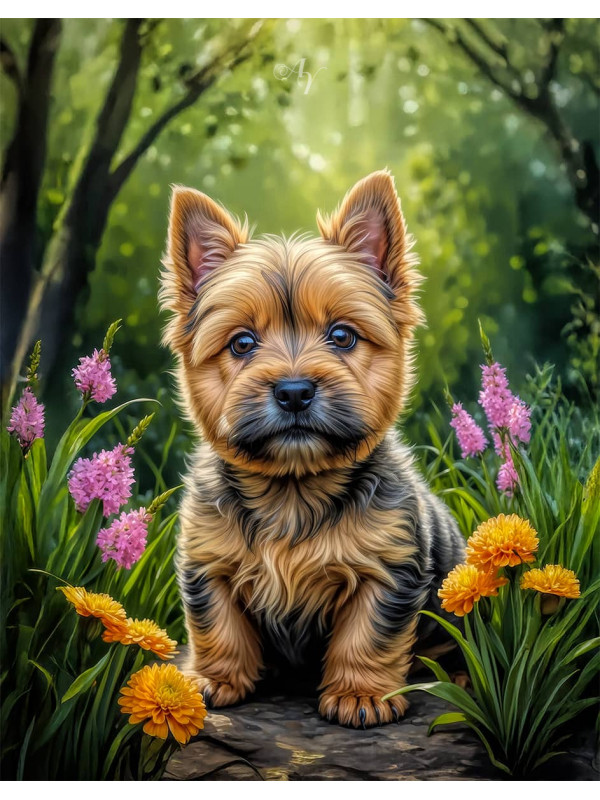 Norwich Terrier Puppy Portrait Paintings