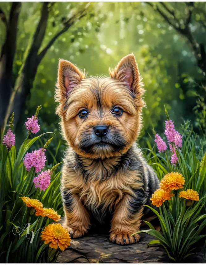 Norwich Terrier Puppy Portrait Paintings