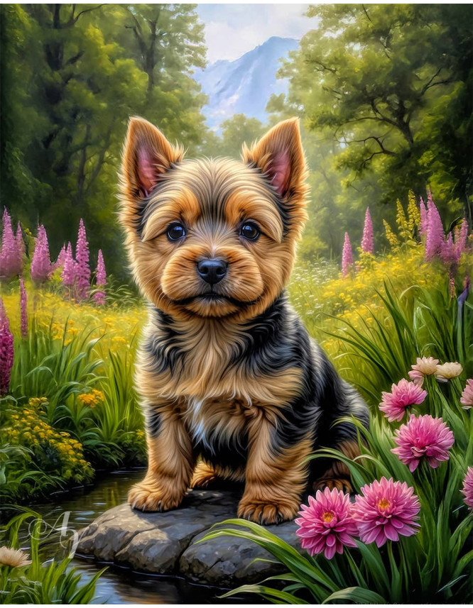 Norwich Terrier Puppy Portrait Paintings