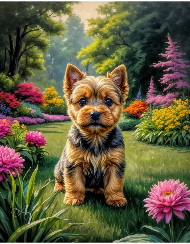 Norwich Terrier Puppy Portrait Paintings