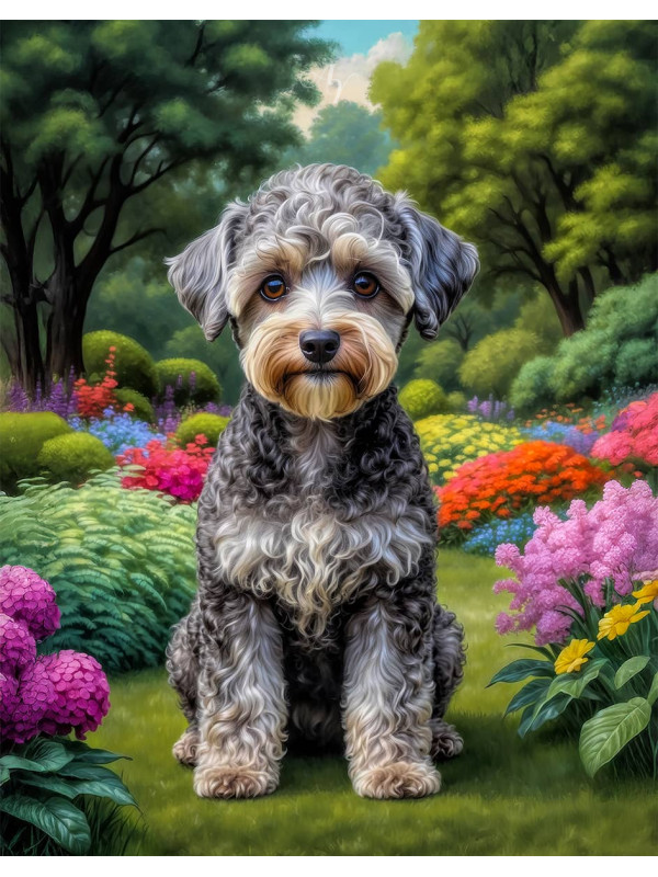 Schnoodle Dog and Sweet Puppies Portrait Paintings on Canvas