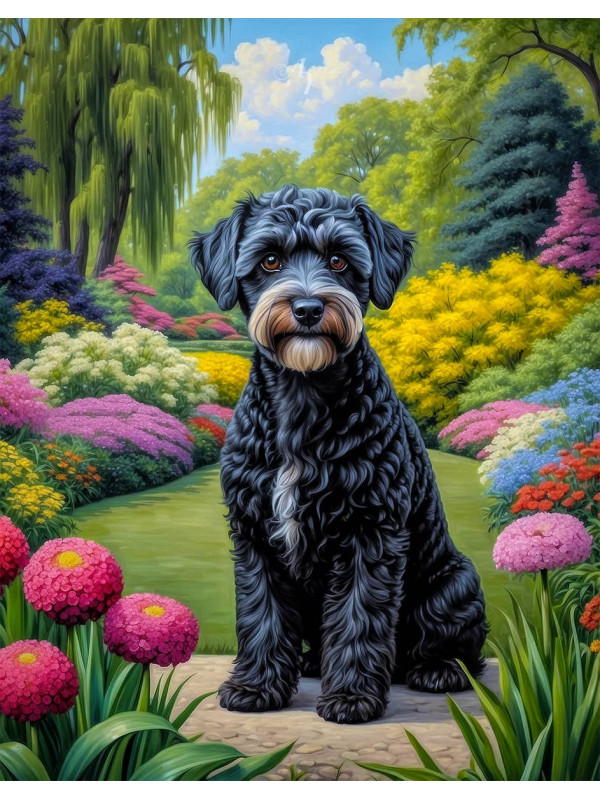 Schnoodle Dog and Sweet Puppies Portrait Paintings on Canvas