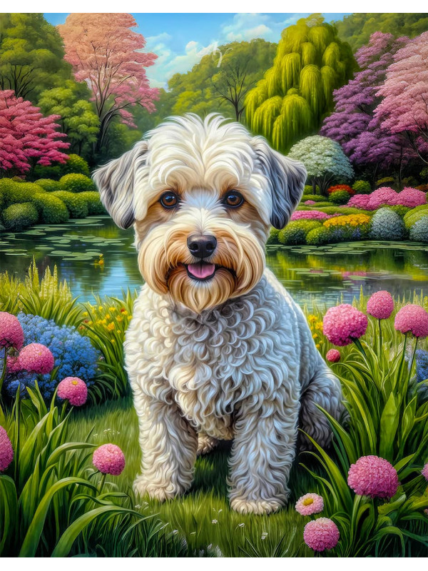 Schnoodle Dog and Sweet Puppies Portrait Paintings on Canvas