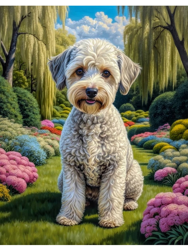 Schnoodle Dog and Sweet Puppies Portrait Paintings on Canvas