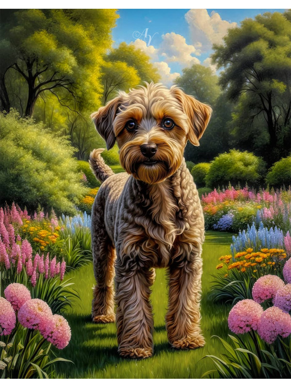 Schnoodle Dog and Sweet Puppies Portrait Paintings on Canvas