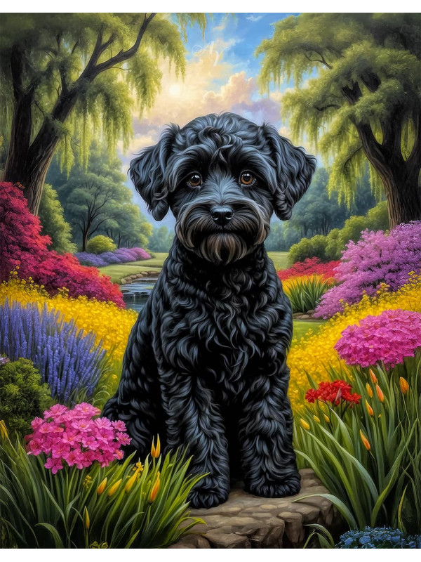 Schnoodle Dog and Sweet Puppies Portrait Paintings on Canvas