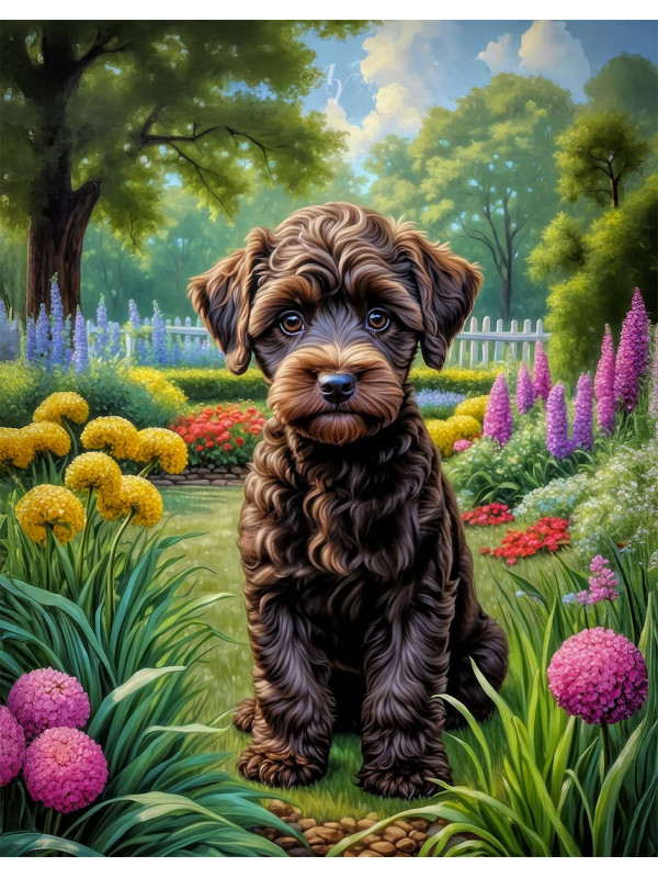 Schnoodle Dog and Sweet Puppies Portrait Paintings on Canvas