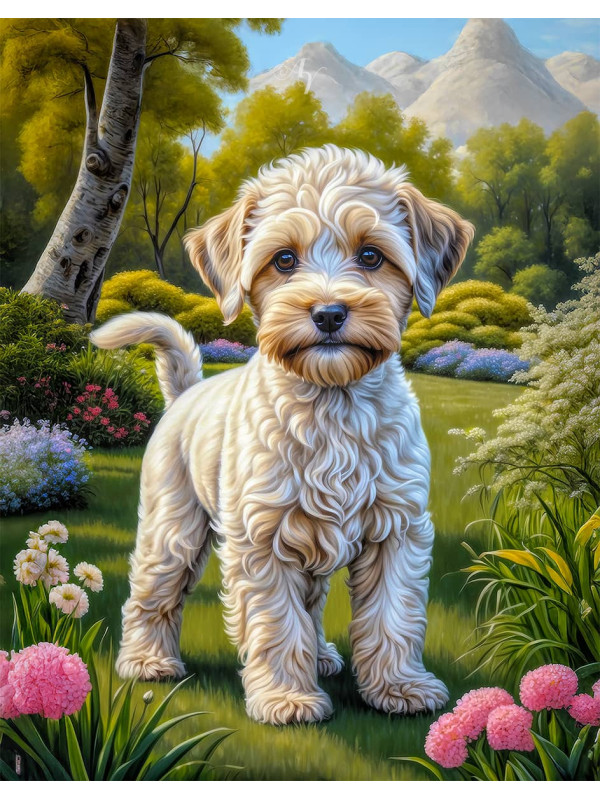 Schnoodle Dog and Sweet Puppies Portrait Paintings on Canvas