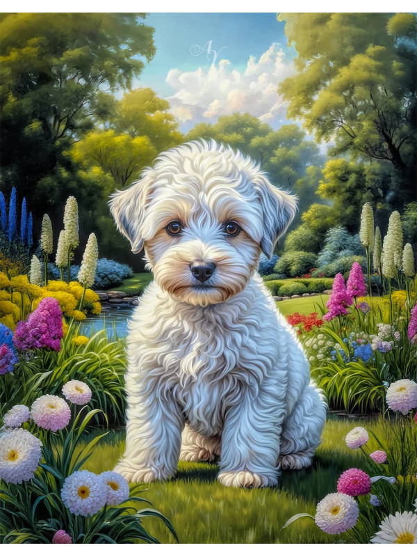 Schnoodle Dog and Sweet Puppies Portrait Paintings on Canvas