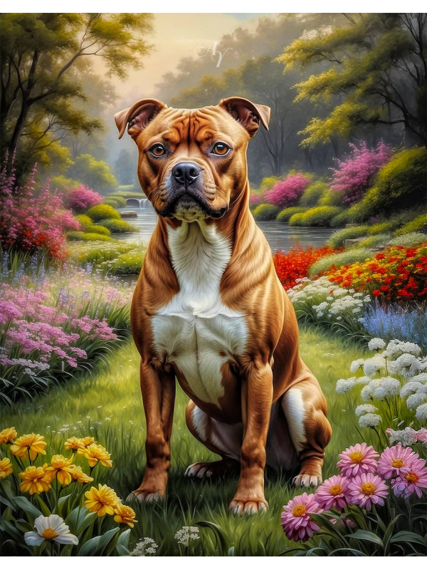 Staffordshire Terrier Dog and Puppy Portrait Paintings