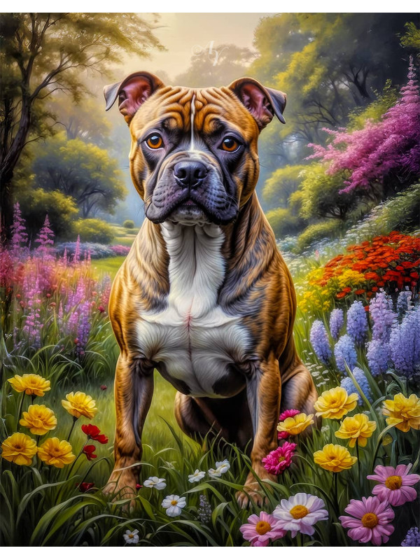 Staffordshire Terrier Dog and Puppy Portrait Paintings