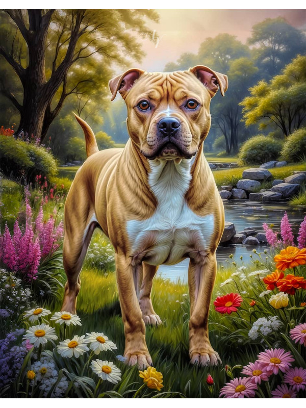 Staffordshire Terrier Dog and Puppy Portrait Paintings
