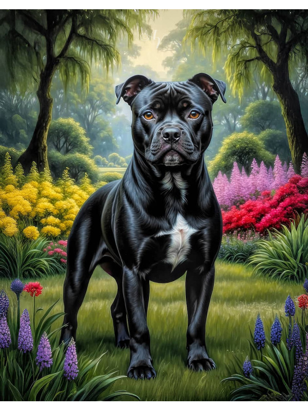 Staffordshire Terrier Dog and Puppy Portrait Paintings