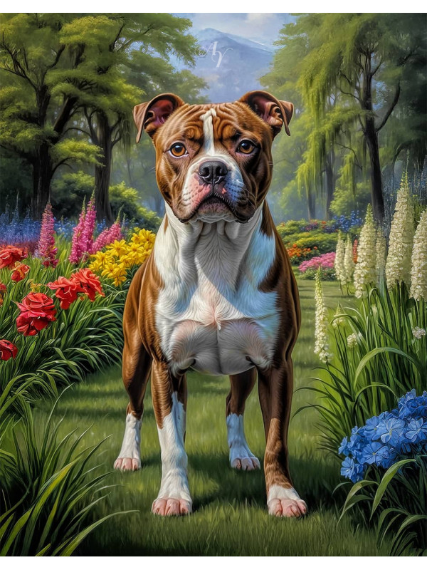 Staffordshire Terrier Dog and Puppy Portrait Paintings
