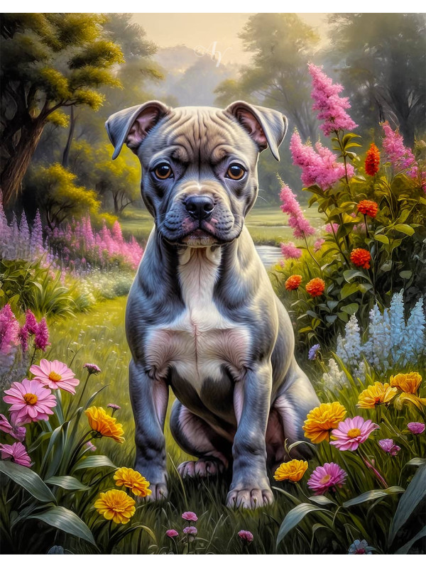 Staffordshire Terrier Dog and Puppy Portrait Paintings