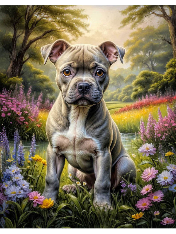 Staffordshire Terrier Dog and Puppy Portrait Paintings