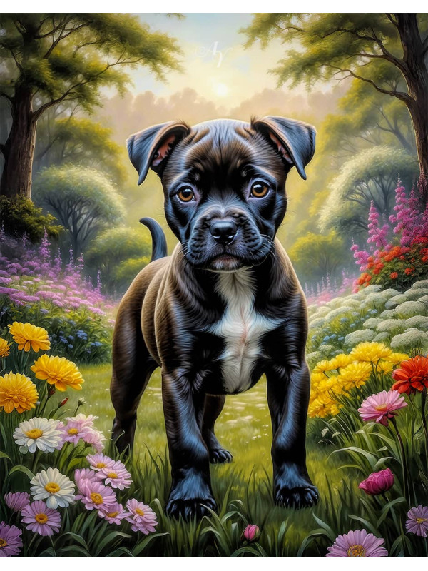 Staffordshire Terrier Dog and Puppy Portrait Paintings