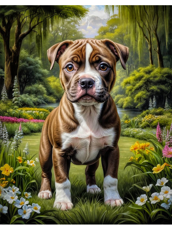Staffordshire Terrier Dog and Puppy Portrait Paintings