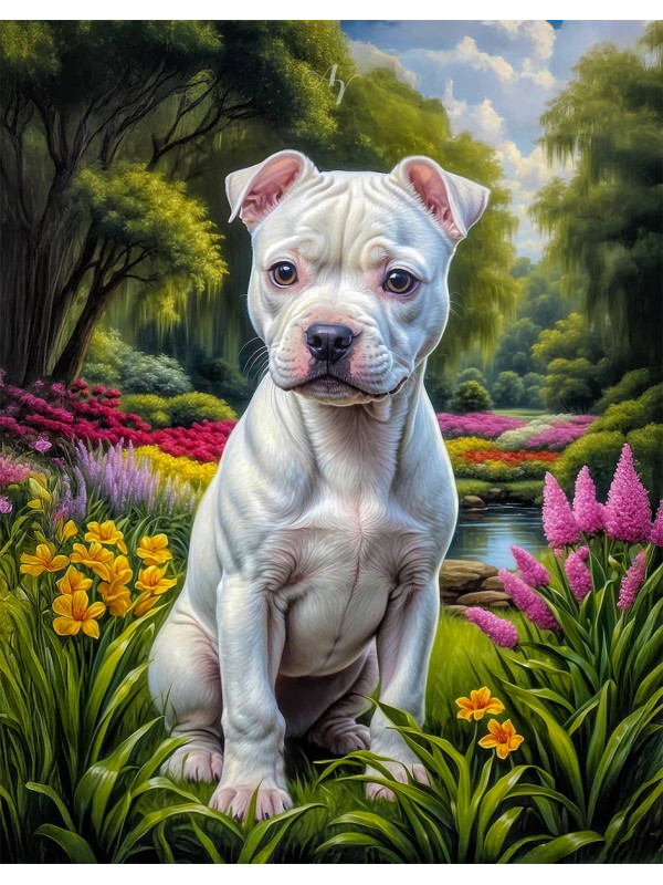 Staffordshire Terrier Dog and Puppy Portrait Paintings
