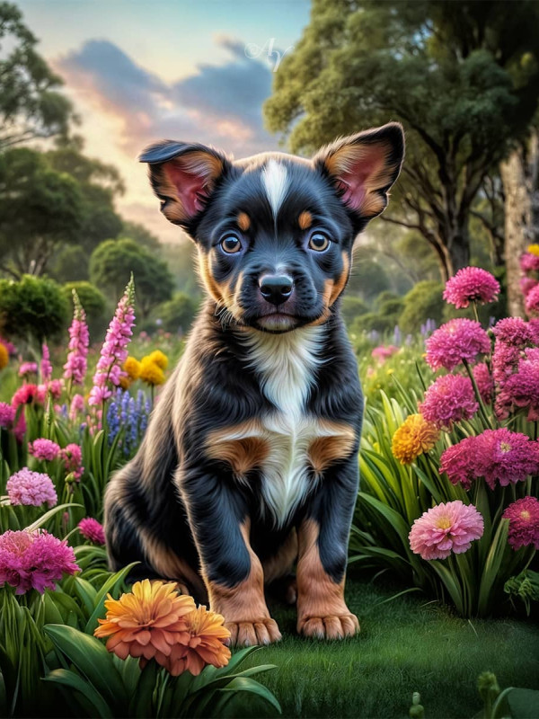 Australian Cattle Dog Puppy Portrait Paintings