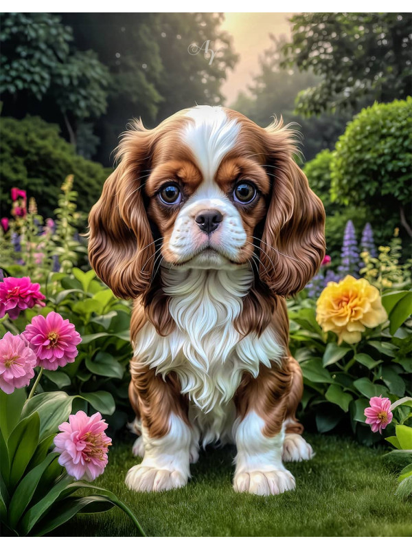 Cavalier King Charles Spaniel Puppy Portrait Paintings