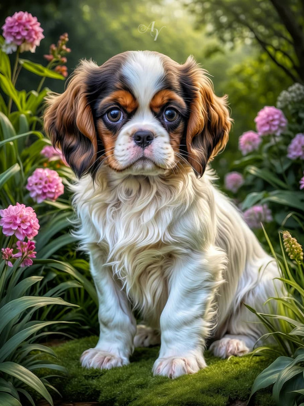 Cavalier King Charles Spaniel Puppy Portrait Paintings