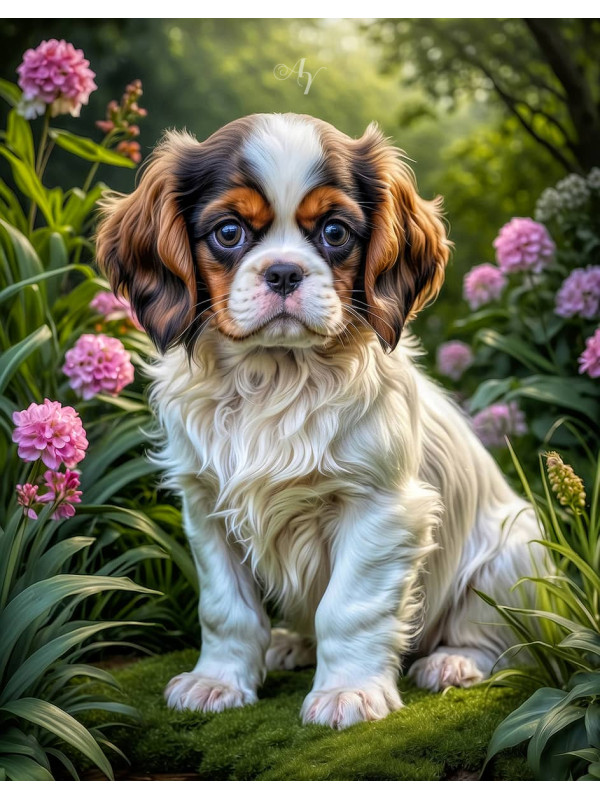 Cavalier King Charles Spaniel Puppy Portrait Paintings