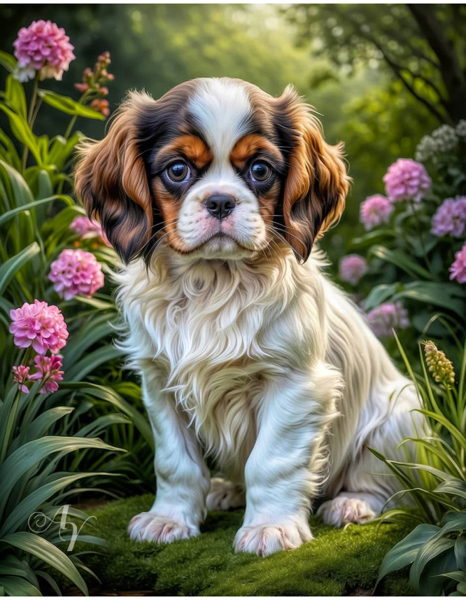 Cavalier King Charles Spaniel Puppy Portrait Paintings