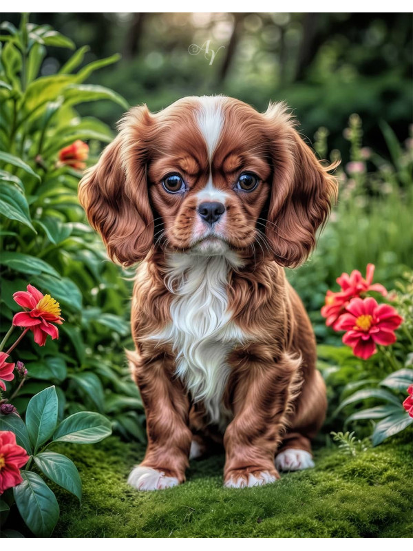 Cavalier King Charles Spaniel Puppy Portrait Paintings