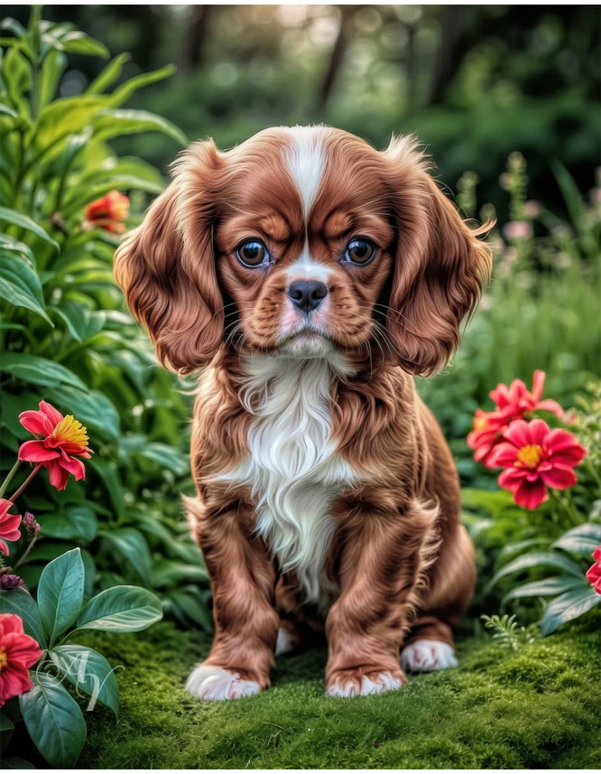 Cavalier King Charles Spaniel Puppy Portrait Paintings
